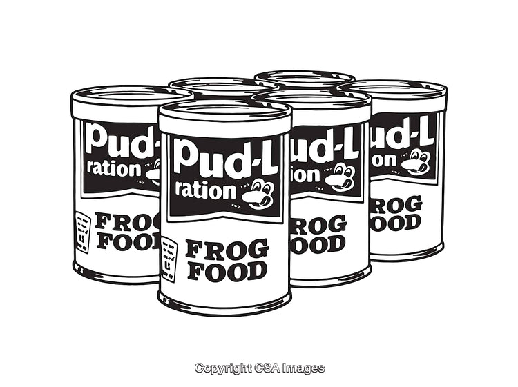 Black and White Illustration of Canned Frog Food Packaging