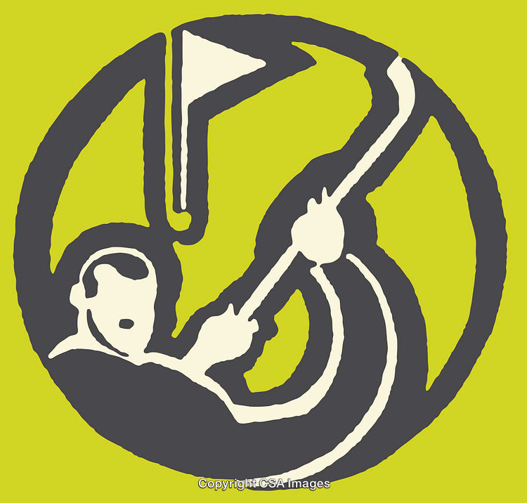 Abstract Line Art of Golfer Swinging Club on Green Background