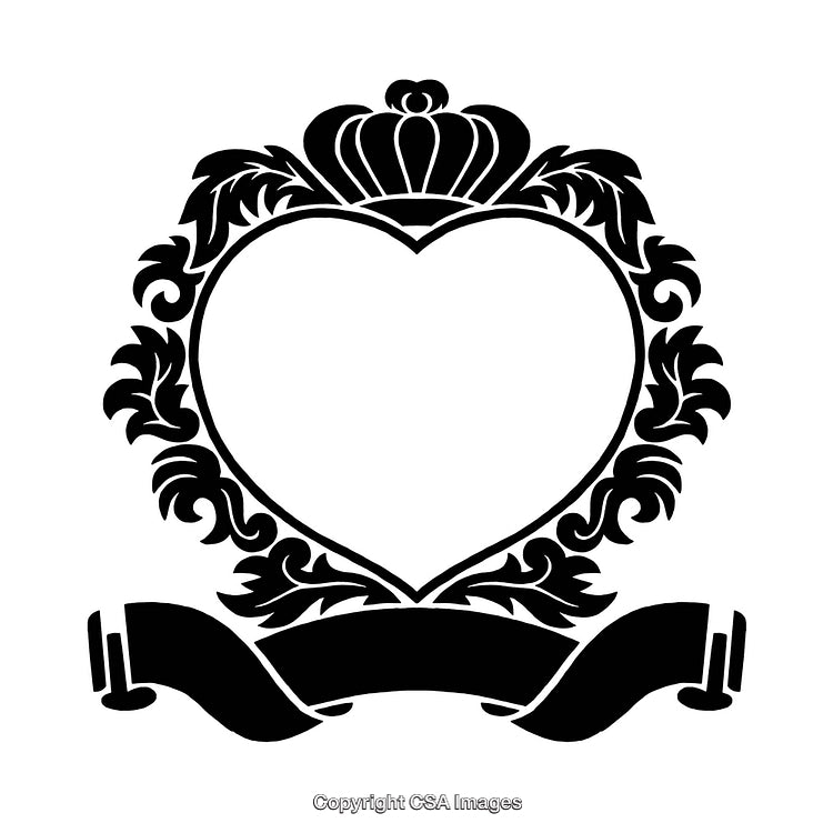 Elegant Black and White Heart Frame with Flourishes and Crown
