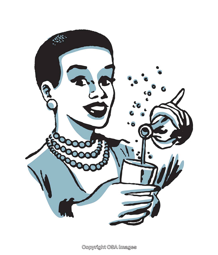 Vintage Style Illustration of a Pearls Wearing Woman Blowing Bubbles