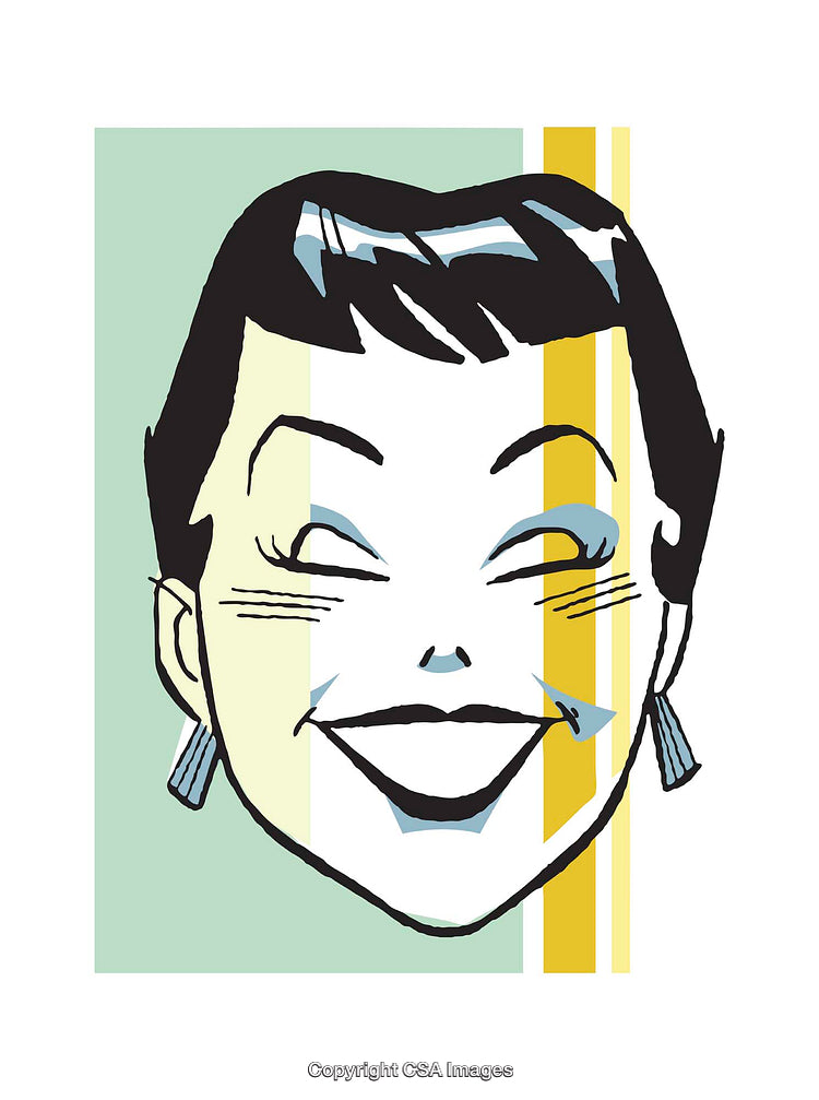 Colorful Retro Style Illustration of a Woman Smiling With Joyful Expression