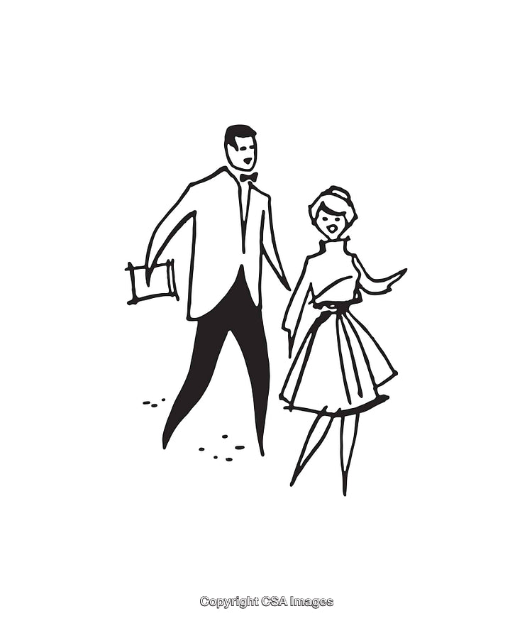 Elegant Couple Illustrated in Black and White Line Art