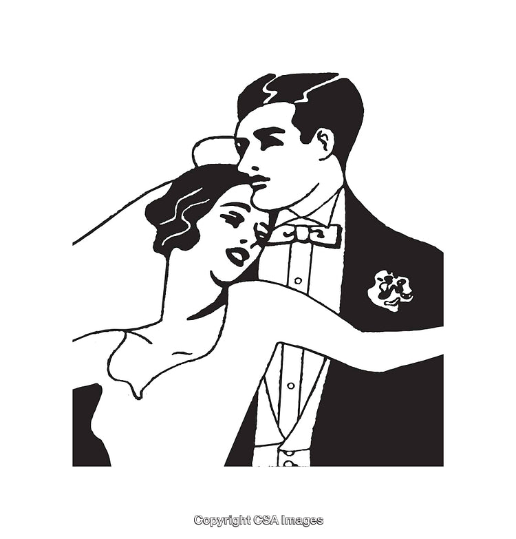 Black and White Line Art of a Romantic Wedding Dance