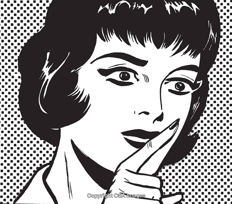Retro Comic Style Illustration of Woman with Thoughtful Expression and Pop Art Theme