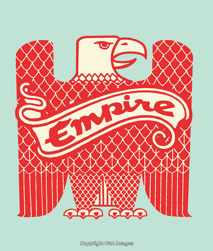 Stylized Red Eagle Design with Vintage Lettering on Light Blue Background