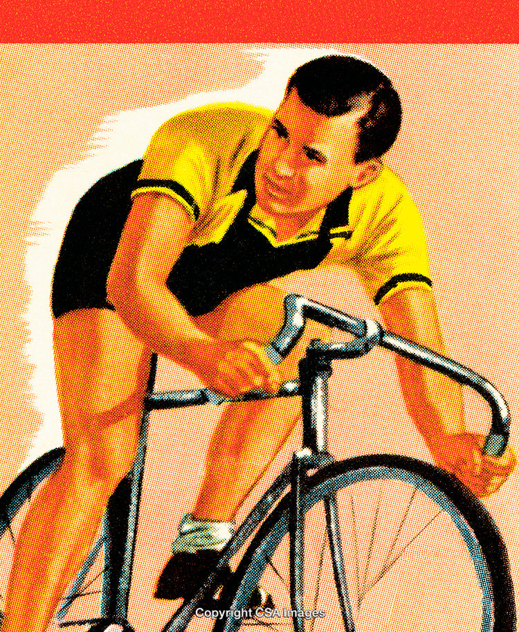 Vintage Illustration of Cyclist Riding a Bicycle in Dynamic Motion