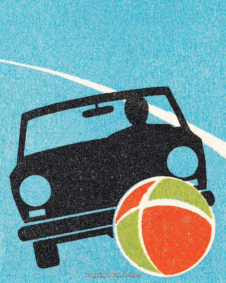 Colorful Illustration of a Car and Ball on a Dynamic Background