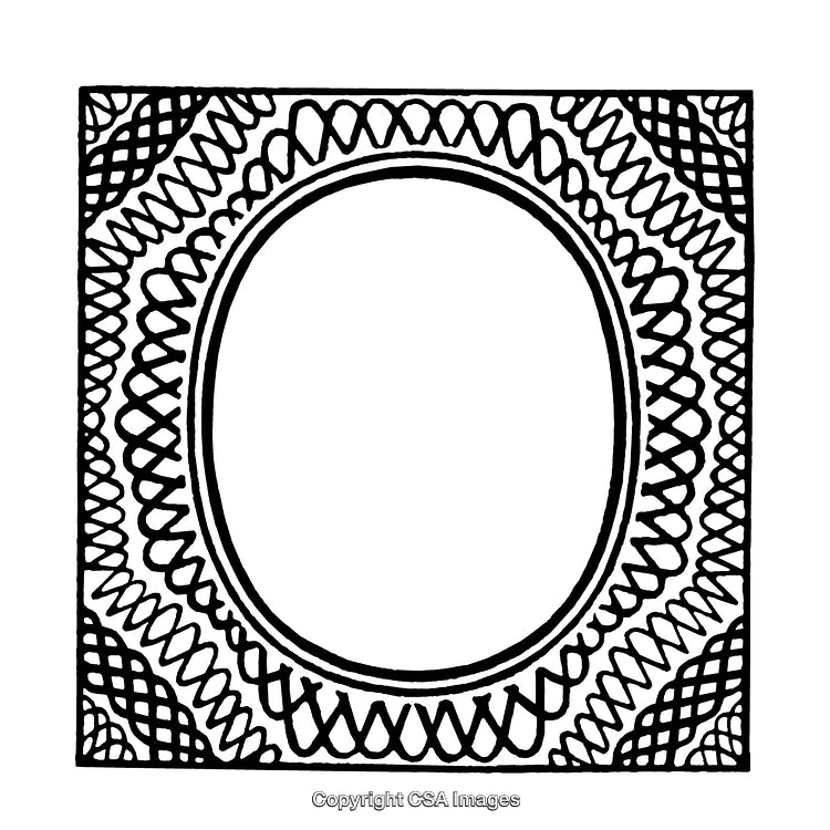 Intricate Black and White Border Design with Circular Central Space