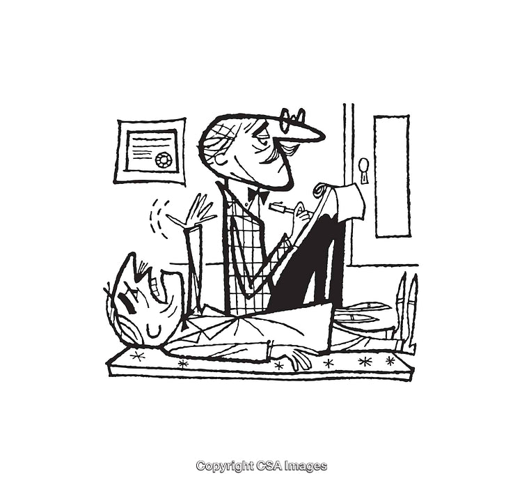 Black and White Cartoon of Therapist and Patient in Session