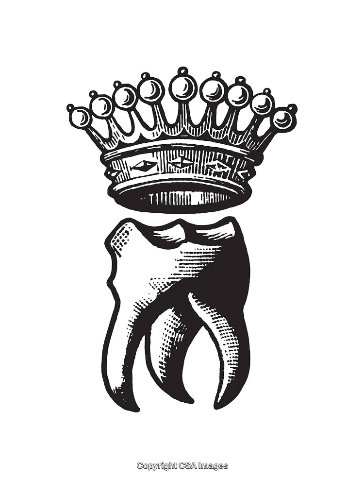 Stylized Black and White Tooth With Crown Illustration