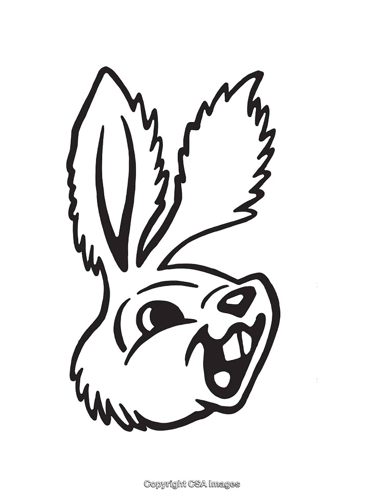 Black and White Line Art of a Smiling Cartoon Rabbit Face