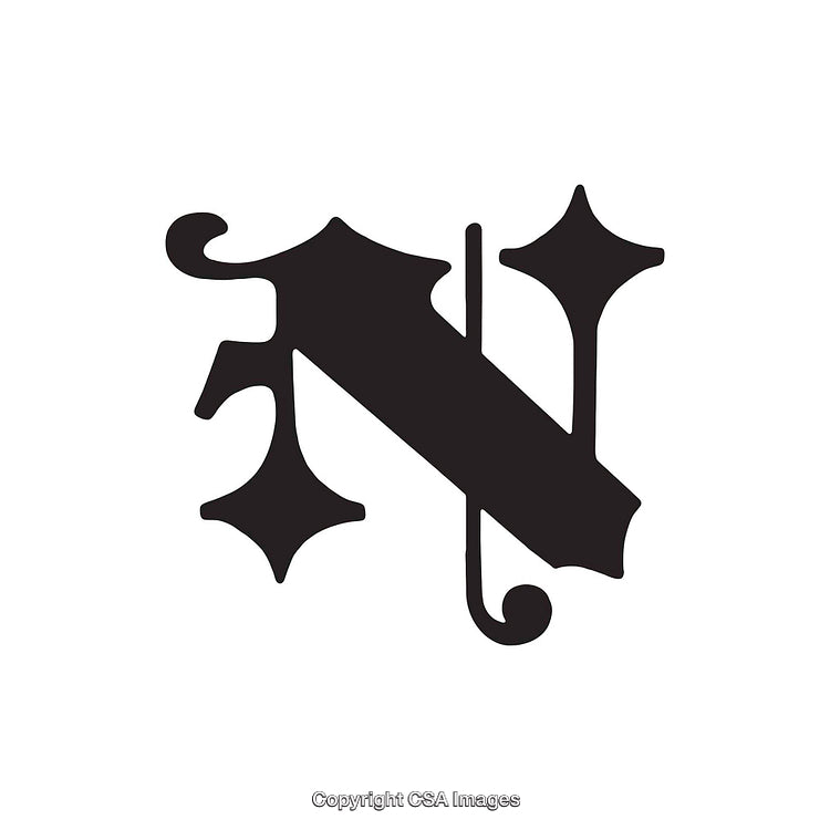 Ornamental Letter N with Artistic Decorative Points and Curves