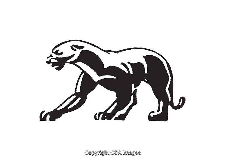 Black and White Illustration of Aggressive Panther Silhouette