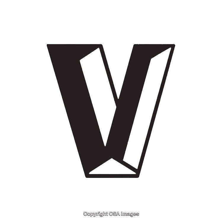 Bold Black Letter V With Geometric Style on White Background