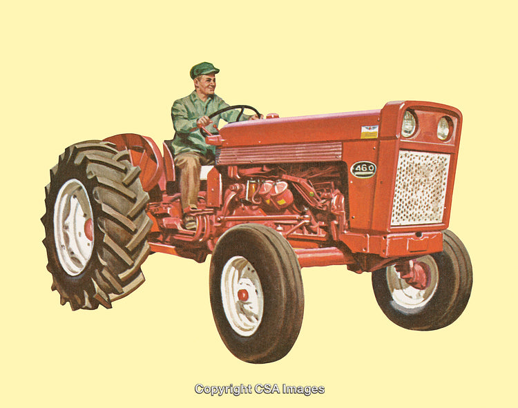 Farmer Driving a Vintage Red Tractor on a Sunny Day