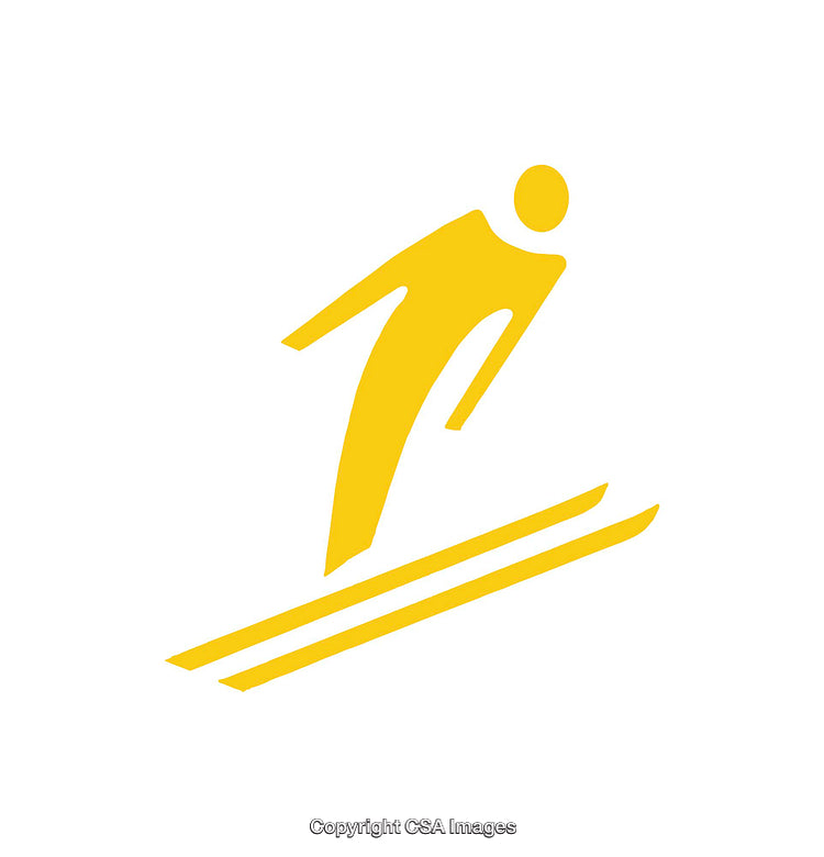Yellow Skiing Icon Depicting a Winter Sports Activity on a White Background