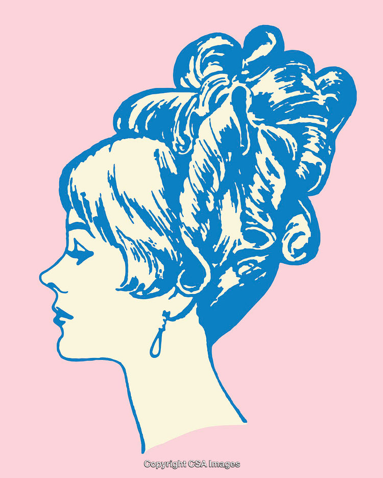 Vintage Style Profile Illustration with Pink and Blue Color Palette