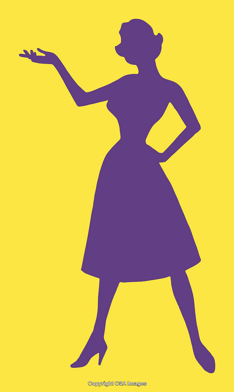 Retro Silhouette of Stylish Woman in Purple on Vibrant Yellow Background