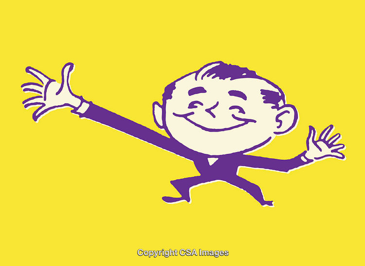 Cheerful Cartoon Illustration of a Person in Vibrant Colors on Yellow Background