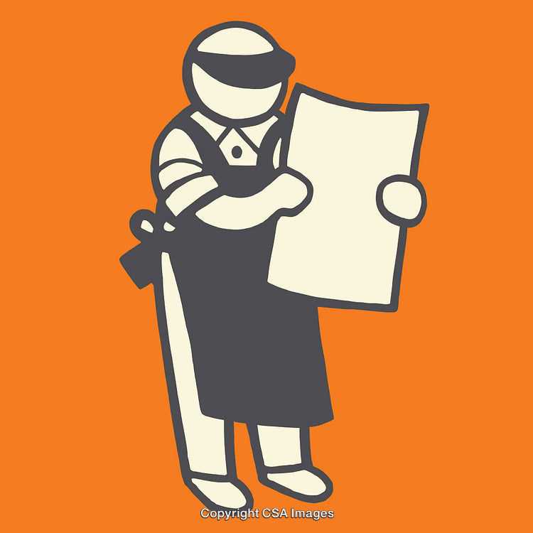 Illustration of a Worker Holding a Paper on Vibrant Orange Background