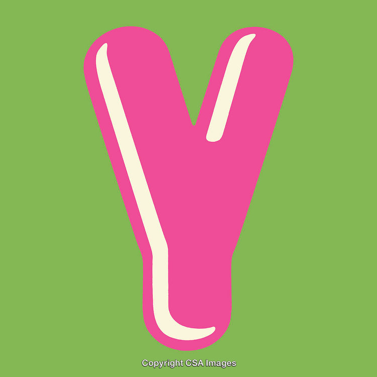 Pink Illustrated Letter Y on Bright Green Background