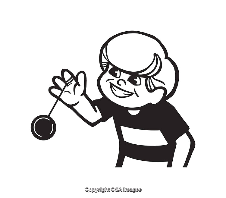 Black And White Line Art of Child Playing With a Yo-Yo