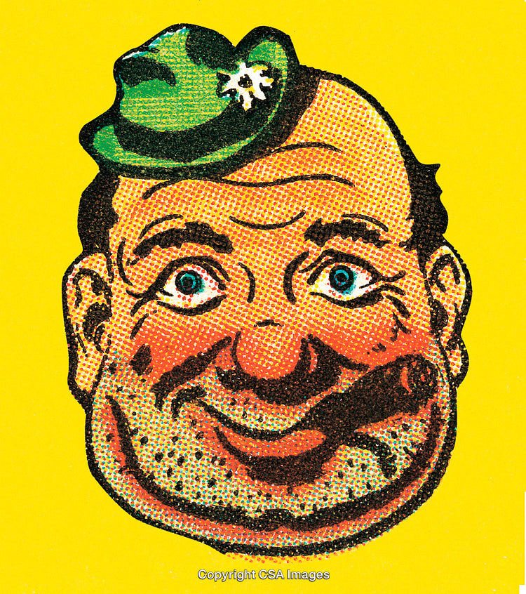 Vintage Cartoon Illustration of a Smiling Man with Cigar and Bavarian Hat