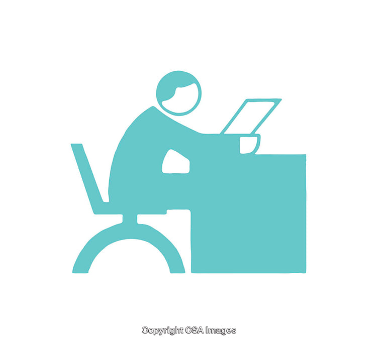 Simplistic Icon of a Person Sitting at a Desk with Document
