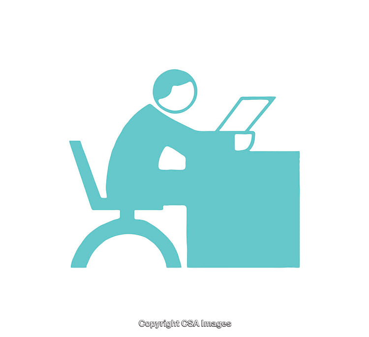 Simplistic Icon of a Person Sitting at a Desk with Document