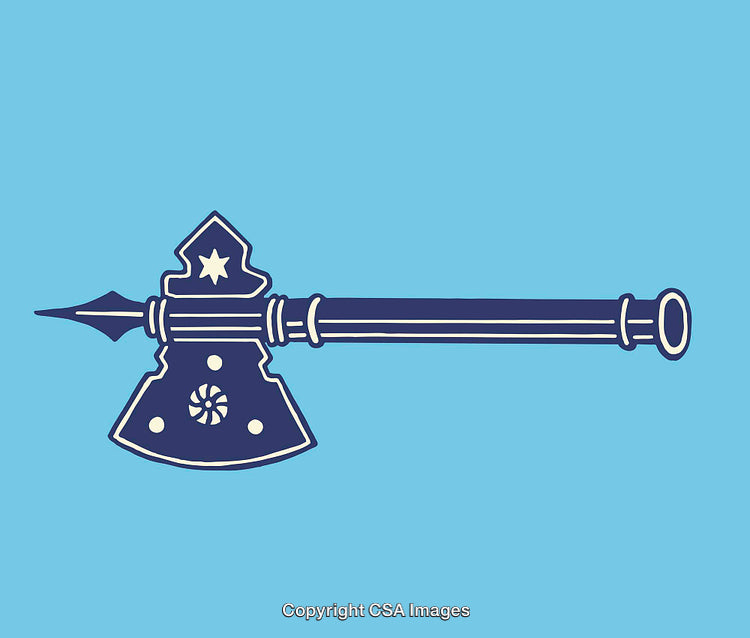 Detailed Illustration of a Fancy Battle Axe on a Solid Background