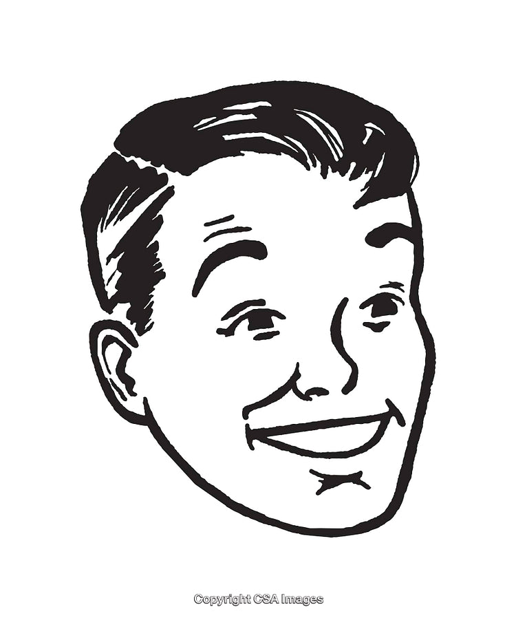 Retro Black And White Illustration of Smiling Male Face