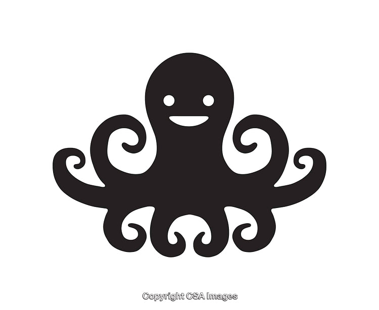 Black and White Smiling Octopus Icon Symbolizing Playfulness