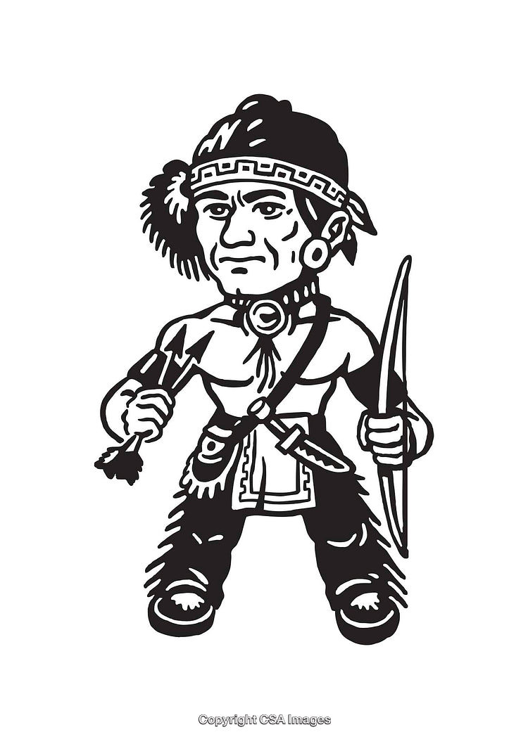 Black And White Line Art of a Warrior Holding Weapons