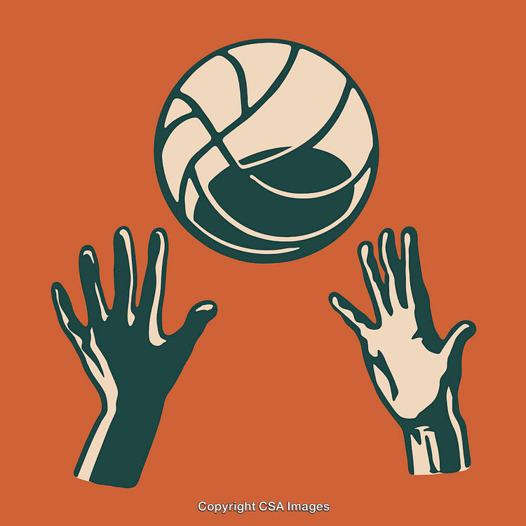 Minimalist Basketball Illustration with Hands Reaching for the Ball