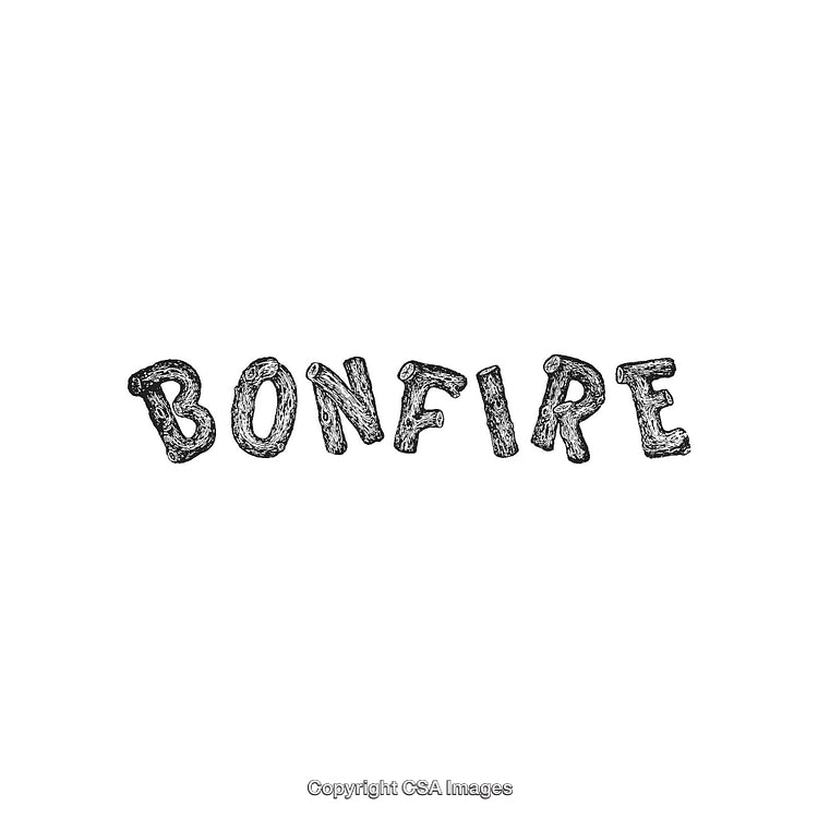 Hand-Drawn Bonfire Text with Rustic Wood Style Design
