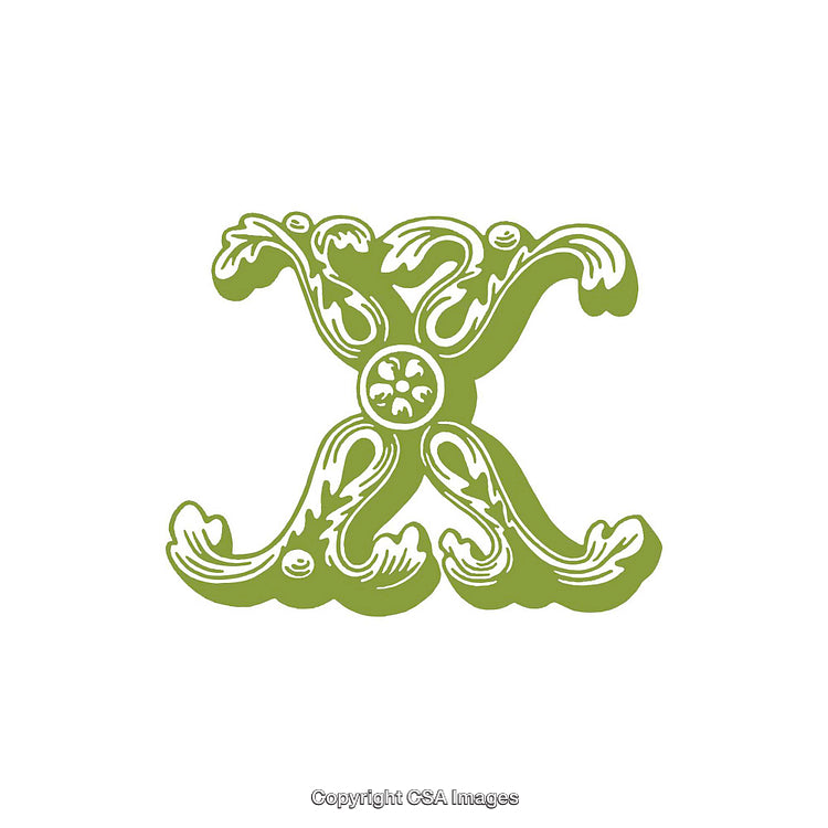 Intricate Decorative Green Letter W with Ornate Floral Design Art