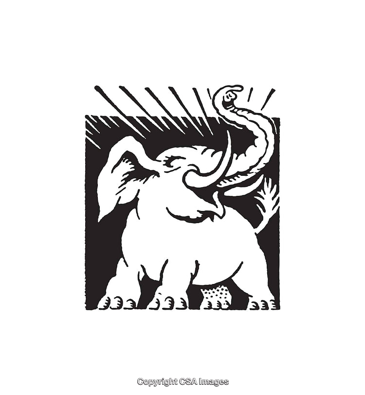 Black and White Line Art Illustration of a Majestic Elephant in Dynamic Pose