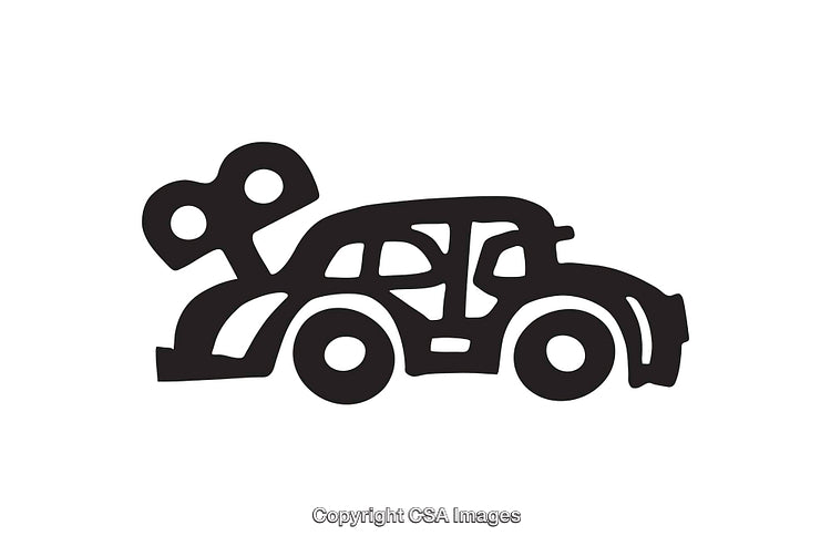 Black and White Illustration of a Wind-Up Toy Car
