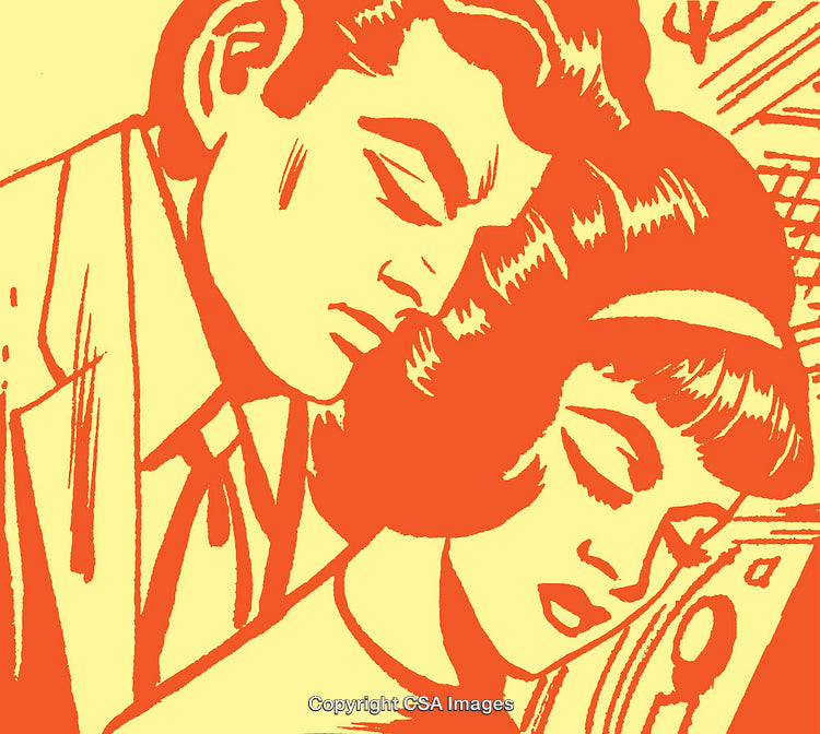 Retro Illustration of a Couple in a Thoughtful Mood