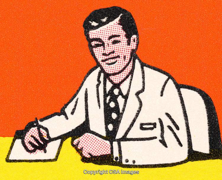 Vintage Illustration of a Businessman Sitting and Writing