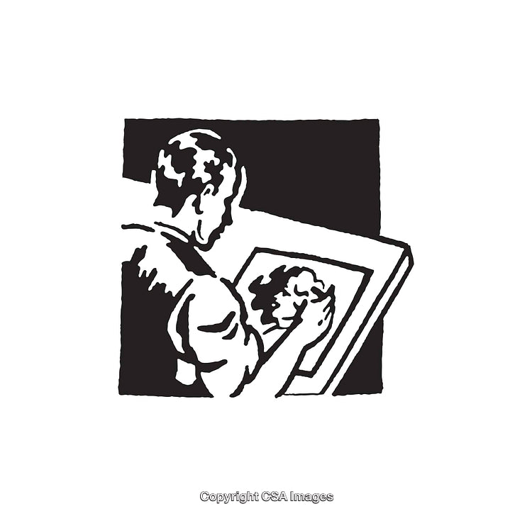 Black and White Illustration of an Artist Drawing a Portrait Sketch