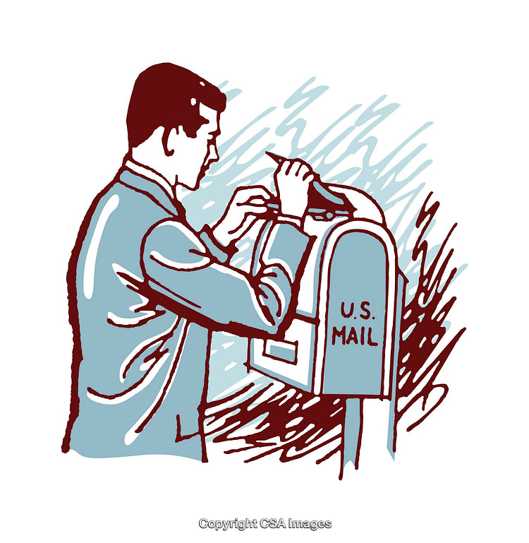 Illustration of a Man Mailing a Letter at a U.S. Mailbox