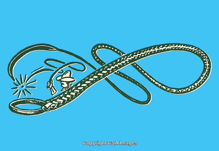 Illustrated Western Whip with Cowboy Hat on Blue Background