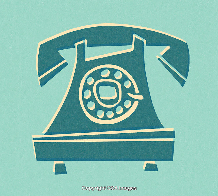 Retro-Styled Illustration of a Classic Rotary Dial Telephone on a Colorful Background