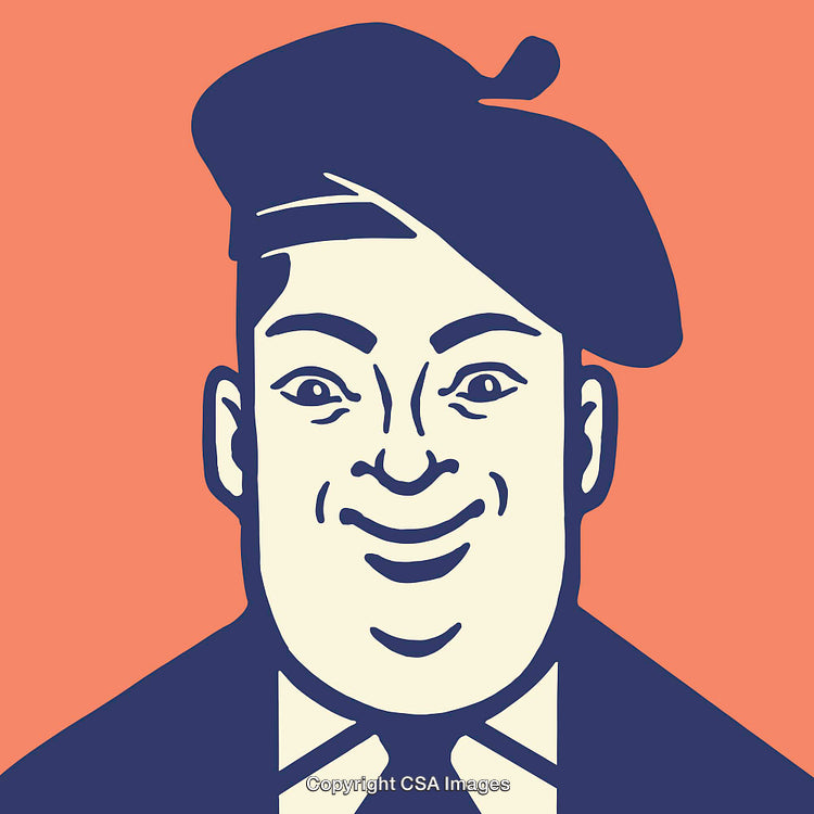 Illustration of a Smiling Man in Beret and Tie with Retro Style
