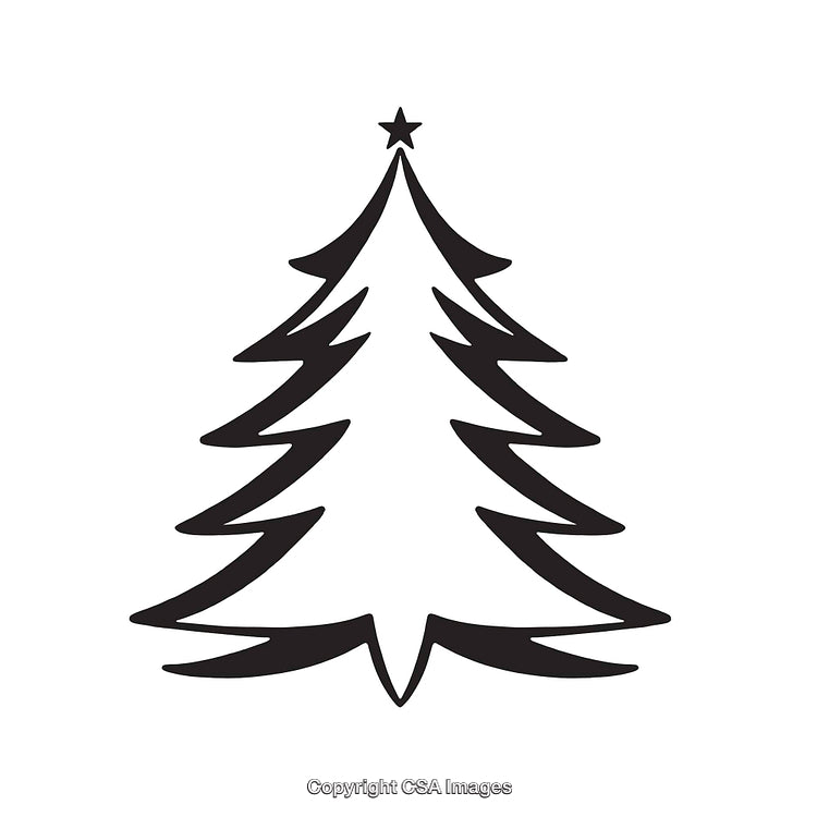 Black and White Line Art Design of a Christmas Tree Illustration