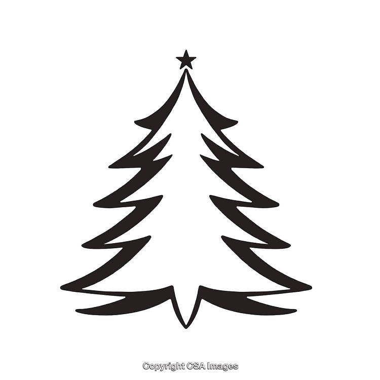 Black and White Line Art Design of a Christmas Tree Illustration