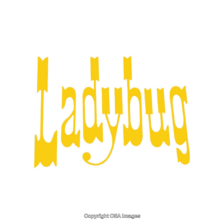 Yellow Artistic Typography of the Word 'Ladybug' on White Background