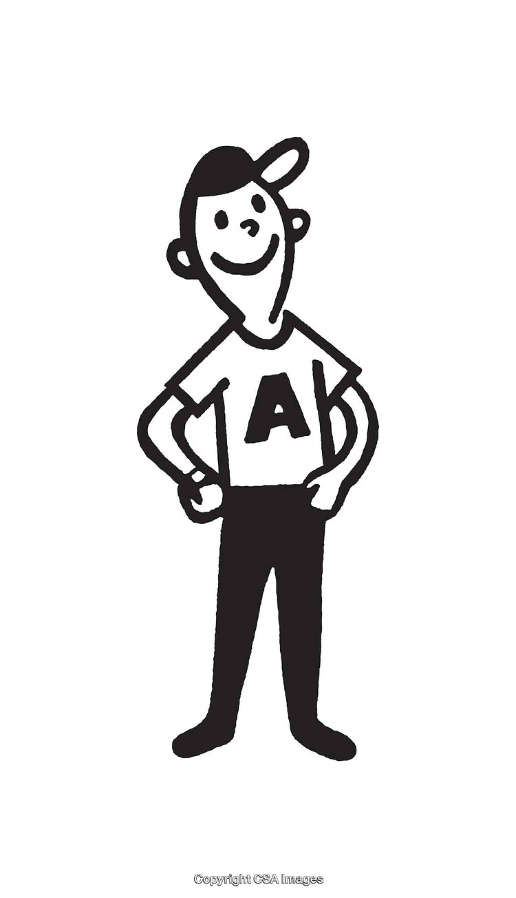 Simple Black And White Line Art of a Cheerful Boy With a Cap