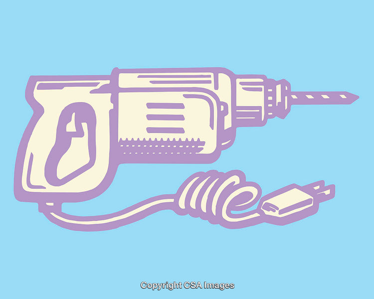 Illustrated Electric Drill Tool with Corded Design in Unique Color Style